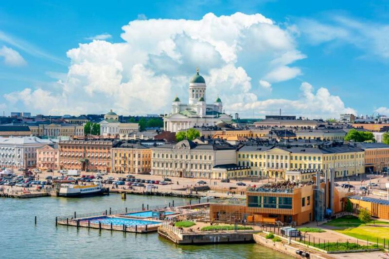 Helsinki cityscape with Helsinki Cathedral and Market square, Finland