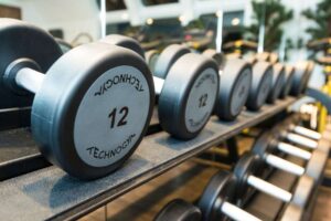 Dumbells in fitness area MS Kong Harald